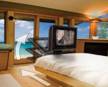 Dream Machine da Auton é um mecanismo que permite que a TV deslize sob a cama