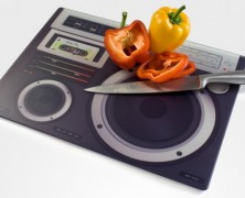 Tábua de cortar Boombox :  feita de vidro temperado