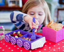 Chew Chew train: prato, garfo, colher e bandeja para criança