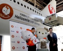 Boeing 777 da Japan Airlines com tema da Hello Kitty
