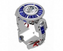 Anel de noivado R2D2: com safiras e diamantes