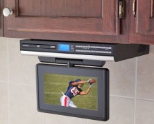 TV + DVD/CD player + rádio AM/FM: sob o gabinete da cozinha ou do escritório